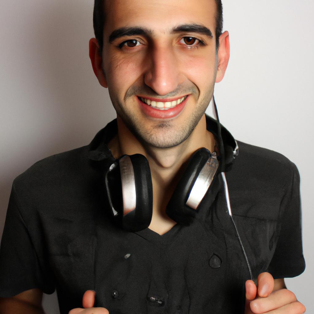 Person holding headphones, smiling